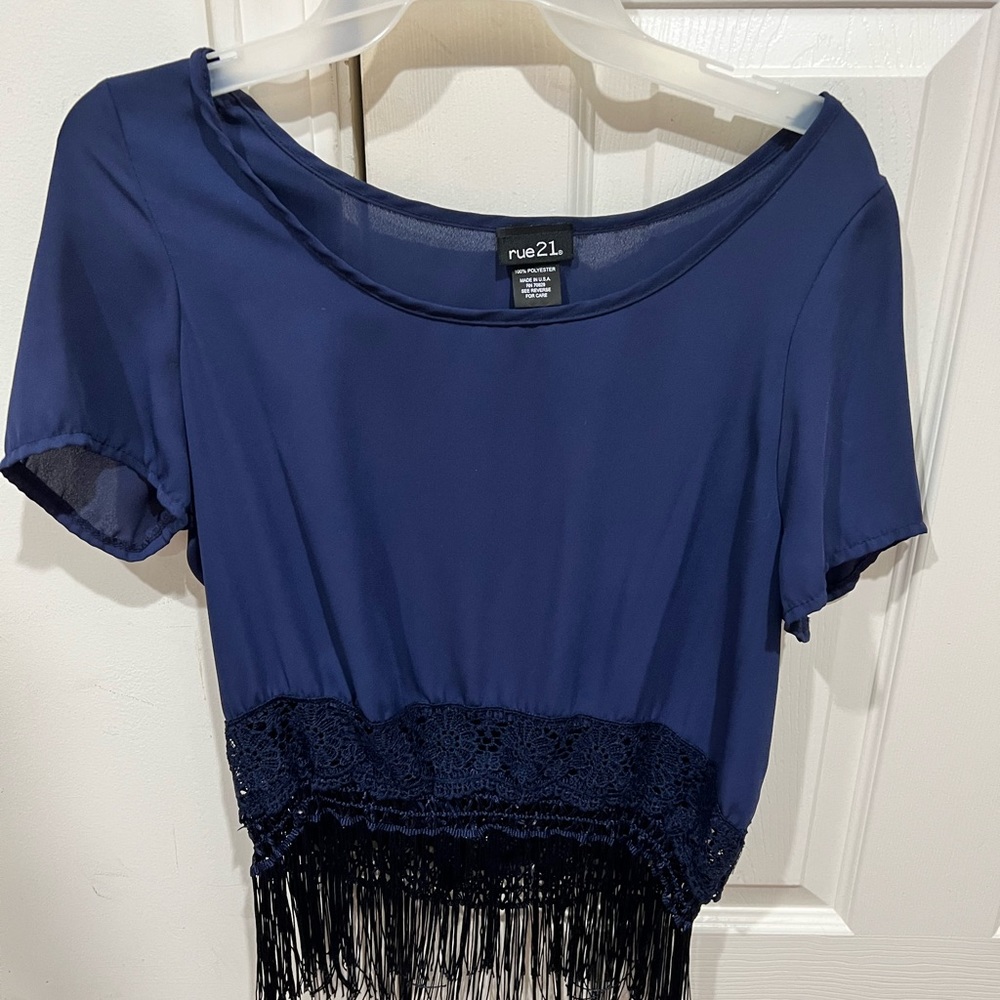 ROYAL BLUE BLOUSE WITH FRINGE